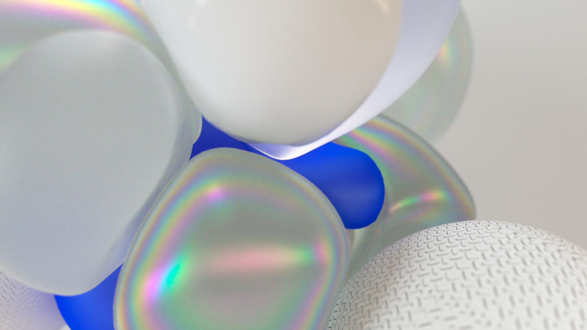 Blue, reflective, white Bubbles and Balls